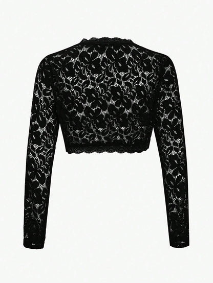 Rometta Plus Open Front Crop Lace Jacket Fall Winter Cloth For Women Autumn