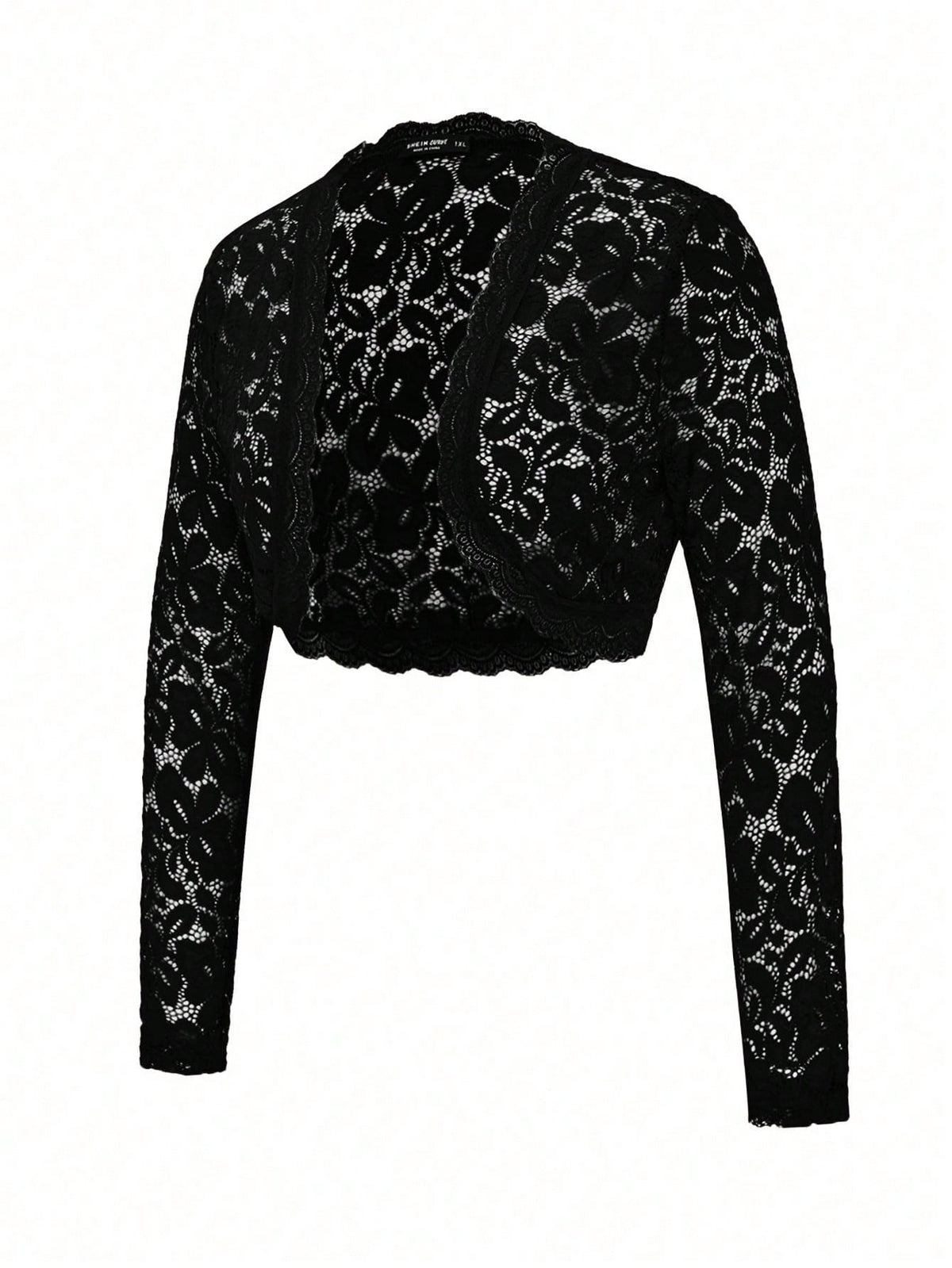 Rometta Plus Open Front Crop Lace Jacket Fall Winter Cloth For Women Autumn