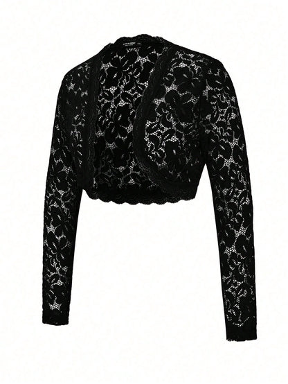 Rometta Plus Open Front Crop Lace Jacket Fall Winter Cloth For Women Autumn