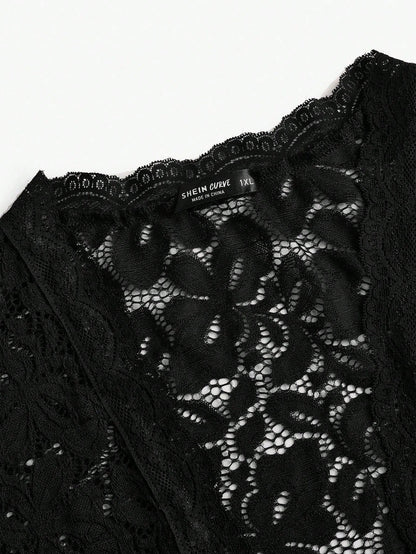 Rometta Plus Open Front Crop Lace Jacket Fall Winter Cloth For Women Autumn