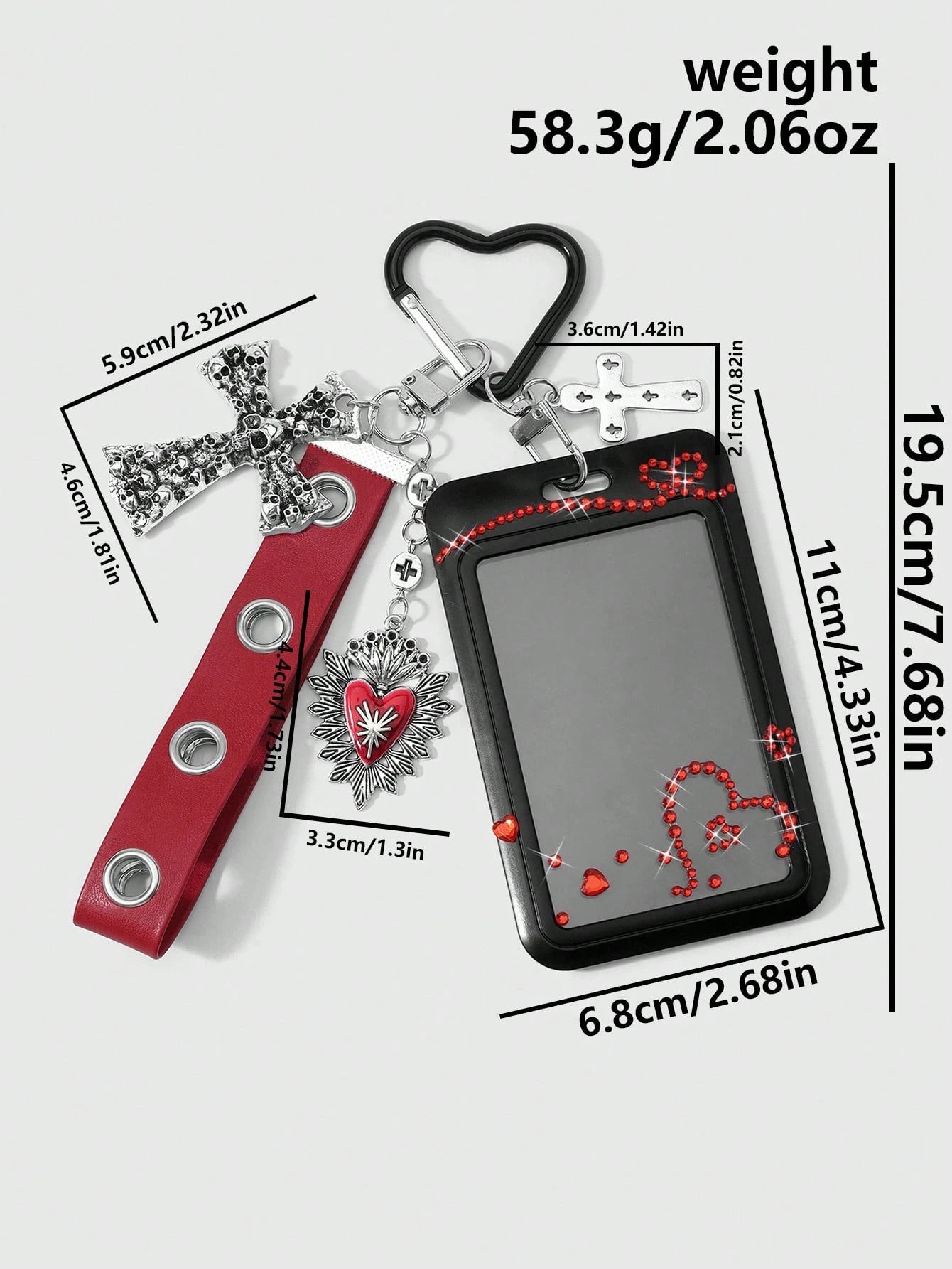 ROMWE 1 Y2k Retro Sweet And Cool Hot Girl Personalized Heavy Industry Punk Dark Wind Goth Model Red Glossy Leather Metal Air Eye Hole Eye Wrist Strap Ancient Silver Dripping Love Hollow Uneven Skull C