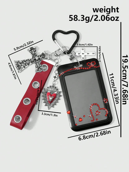 ROMWE 1 Y2k Retro Sweet And Cool Hot Girl Personalized Heavy Industry Punk Dark Wind Goth Model Red Glossy Leather Metal Air Eye Hole Eye Wrist Strap Ancient Silver Dripping Love Hollow Uneven Skull C
