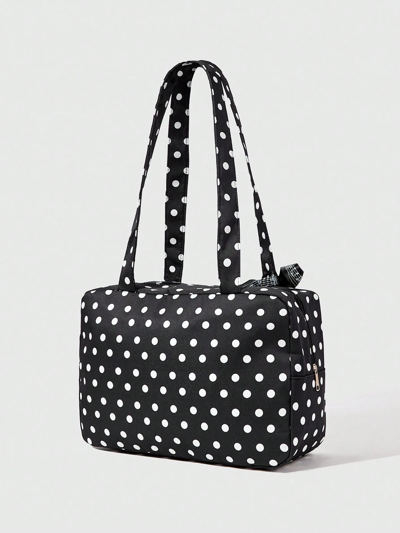 ROMWE Anime 1Pc Kawaii Sweet And Cute Bow Love Lace Edge Splicing Classic Polka Dot Women Tote Bag, Two-Dimensional Transparent Layer Badge Doll Display Bag