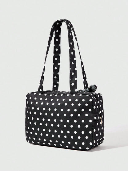 ROMWE Anime 1Pc Kawaii Sweet And Cute Bow Love Lace Edge Splicing Classic Polka Dot Women Tote Bag, Two-Dimensional Transparent Layer Badge Doll Display Bag