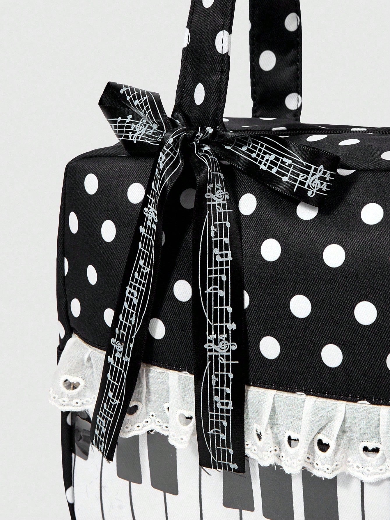 ROMWE Anime 1Pc Kawaii Sweet And Cute Bow Love Lace Edge Splicing Classic Polka Dot Women Tote Bag, Two-Dimensional Transparent Layer Badge Doll Display Bag