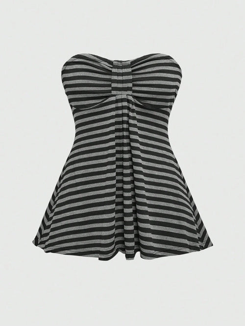 ROMWE Goth Plus Size Y2K Music Festival Striped Cropped Bandeau Top