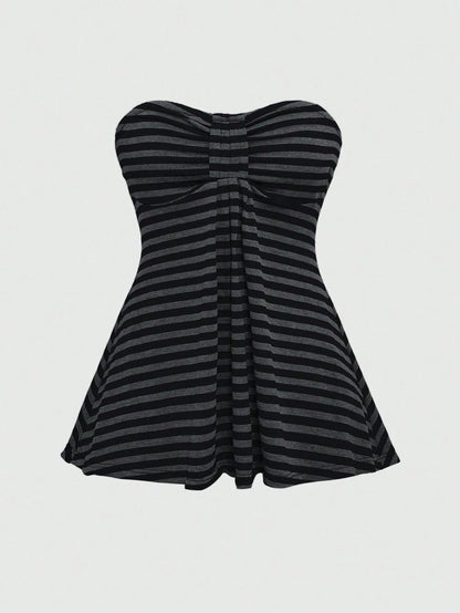 ROMWE Goth Plus Size Y2K Music Festival Striped Cropped Bandeau Top