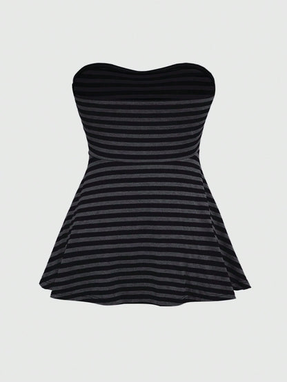 ROMWE Goth Plus Size Y2K Music Festival Striped Cropped Bandeau Top