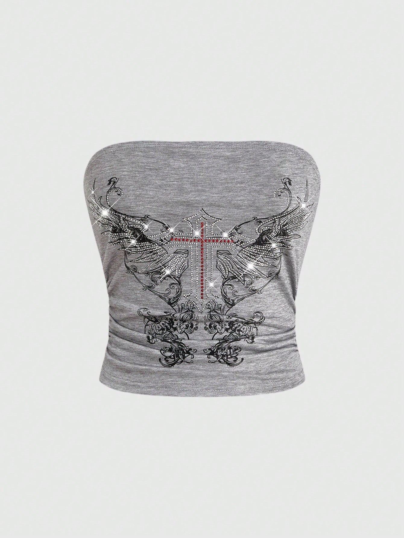 ROMWE Grunge Punk Kpop Studded Star-Printed Tube Top For Women