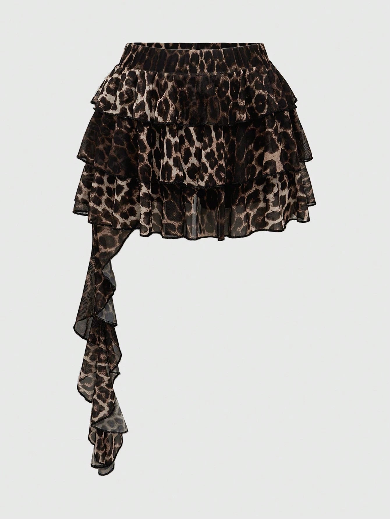 ROMWE Grunge Punk Spring/Summer Carnival Party Casual Leopard Y2K Harajuku Leopard Print Layered Asymmetrical Hem Women's Skirt