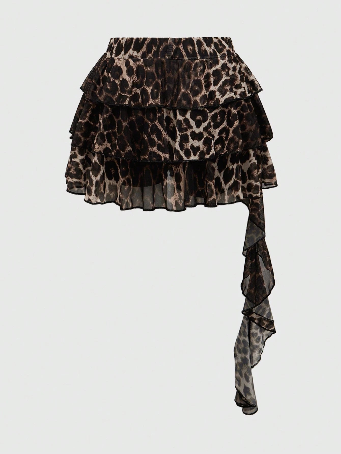 ROMWE Grunge Punk Spring/Summer Carnival Party Casual Leopard Y2K Harajuku Leopard Print Layered Asymmetrical Hem Women's Skirt