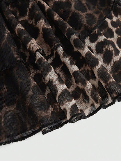 ROMWE Grunge Punk Spring/Summer Carnival Party Casual Leopard Y2K Harajuku Leopard Print Layered Asymmetrical Hem Women's Skirt