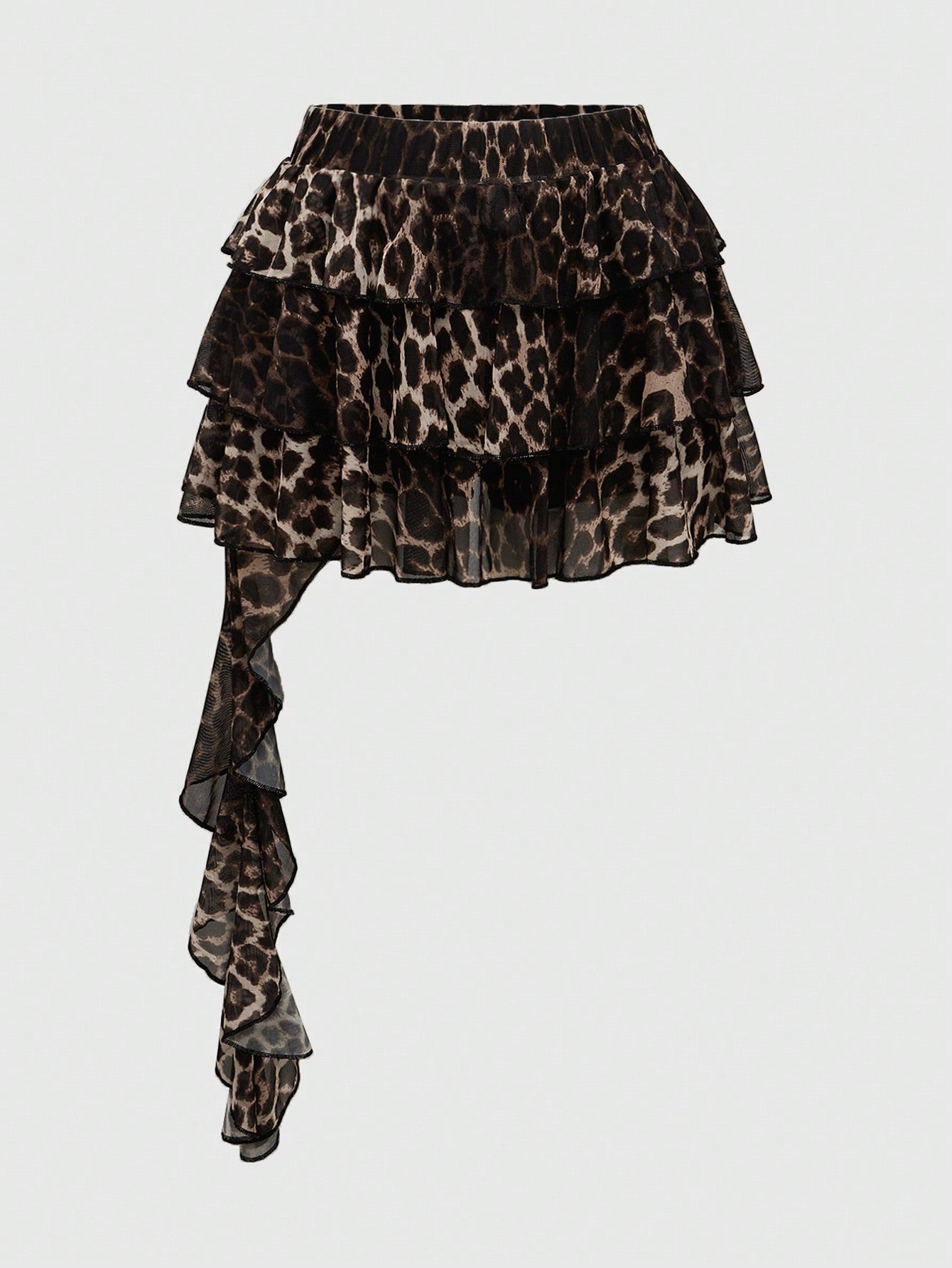 ROMWE Grunge Punk Spring/Summer Carnival Party Casual Leopard Y2K Harajuku Leopard Print Layered Asymmetrical Hem Women's Skirt
