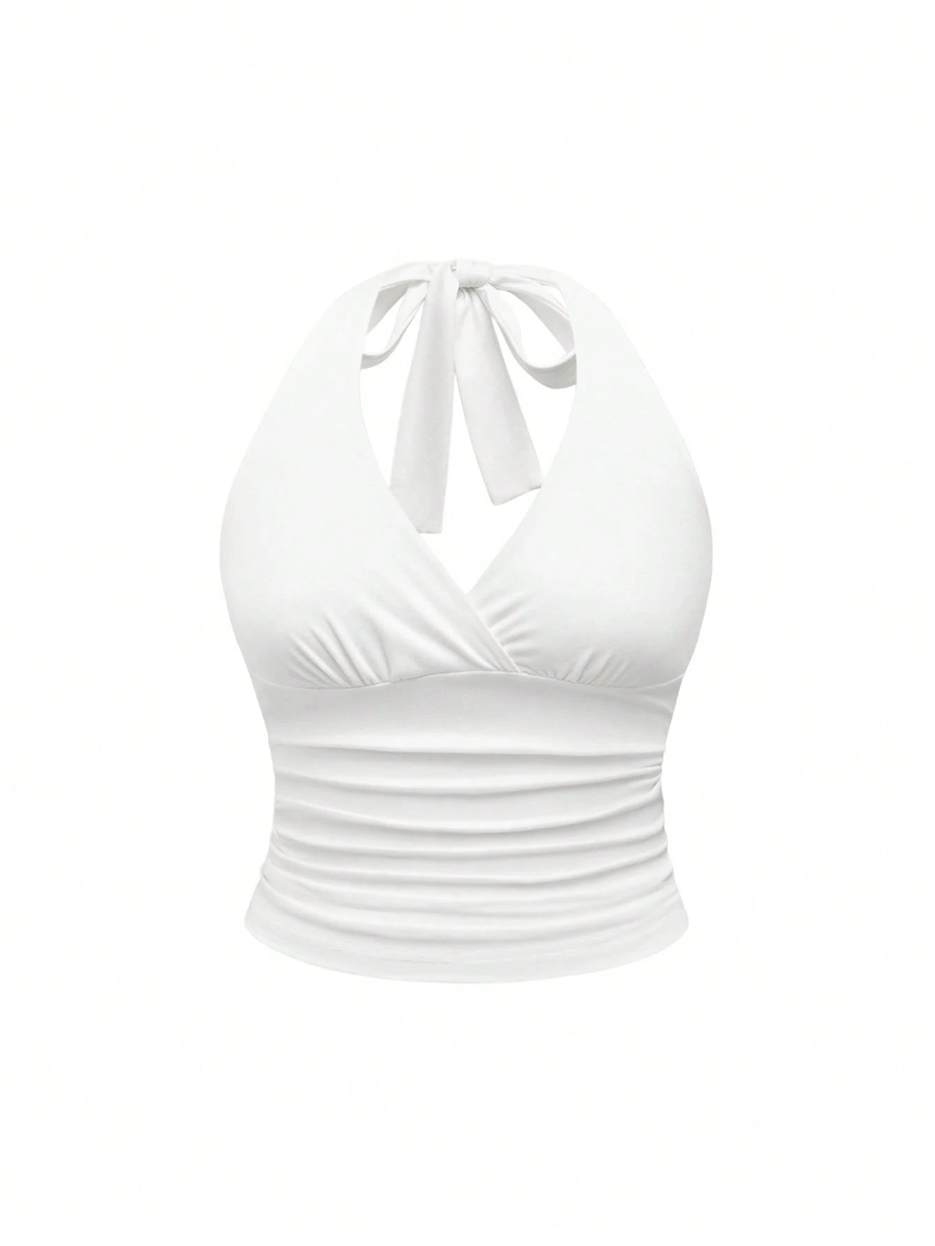 ROMWE Grunge Punk Spring/Summer Carnival Party Casual White Plus Size Leopard Print Ruched Waist Halter Neck Tank Top