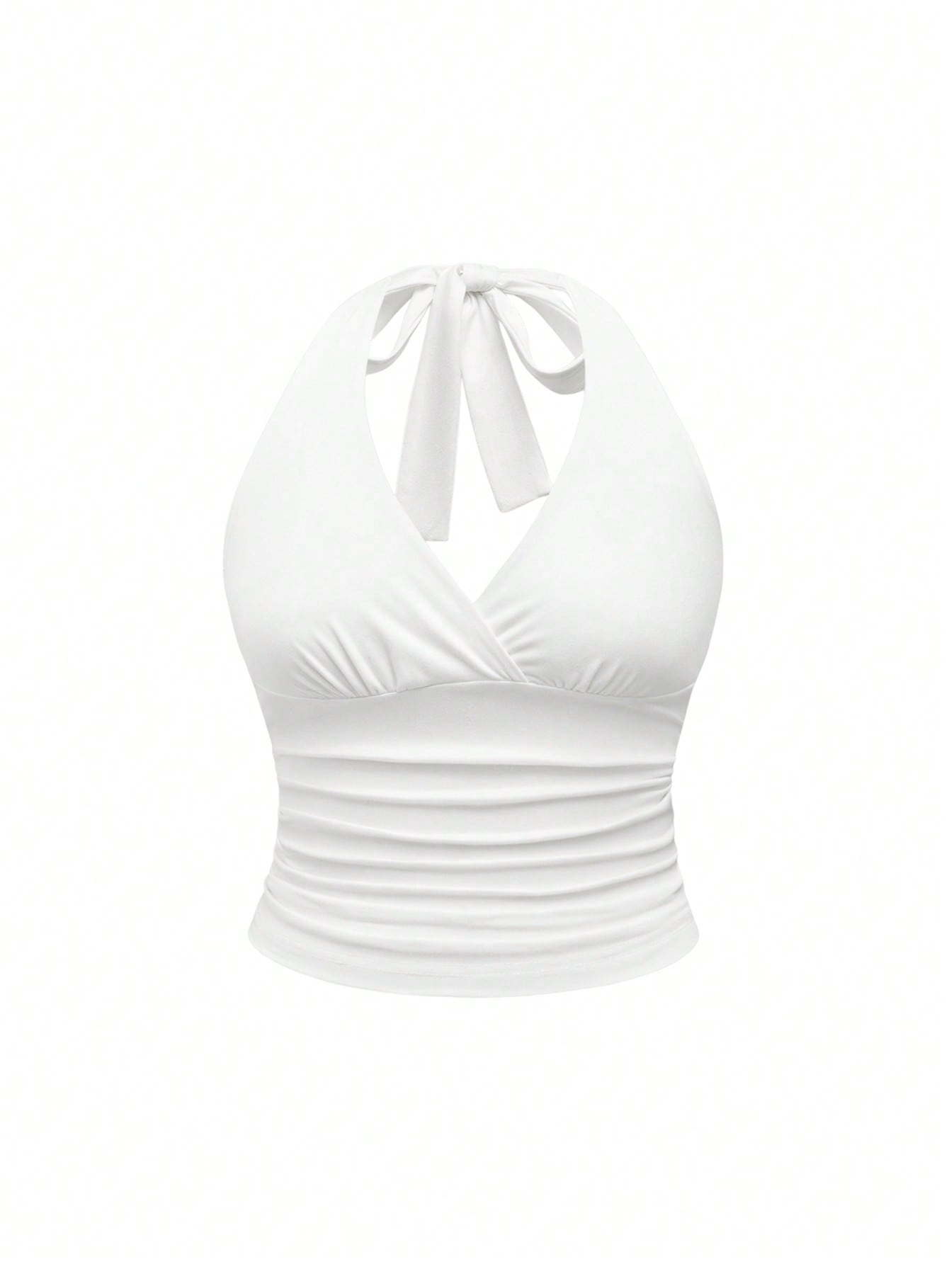 ROMWE Grunge Punk Spring/Summer Carnival Party Casual White Plus Size Leopard Print Ruched Waist Halter Neck Tank Top