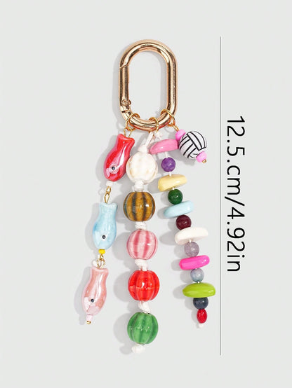 ROMWE Kawaii 1 Piece Spring Summer Dopamine Style Colorful Beaded Bag Keychain Pendant, Woven Rope Bag Charm, DIY Hanging Ornament