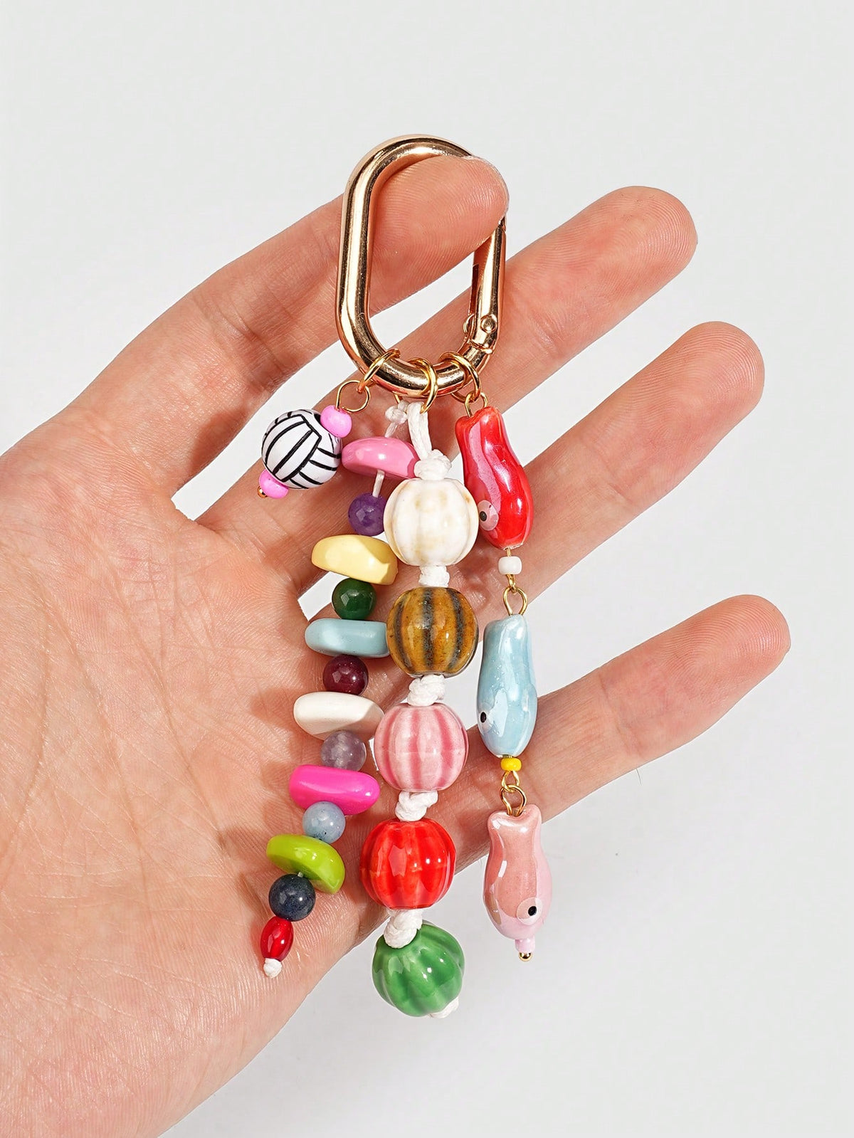 ROMWE Kawaii 1 Piece Spring Summer Dopamine Style Colorful Beaded Bag Keychain Pendant, Woven Rope Bag Charm, DIY Hanging Ornament