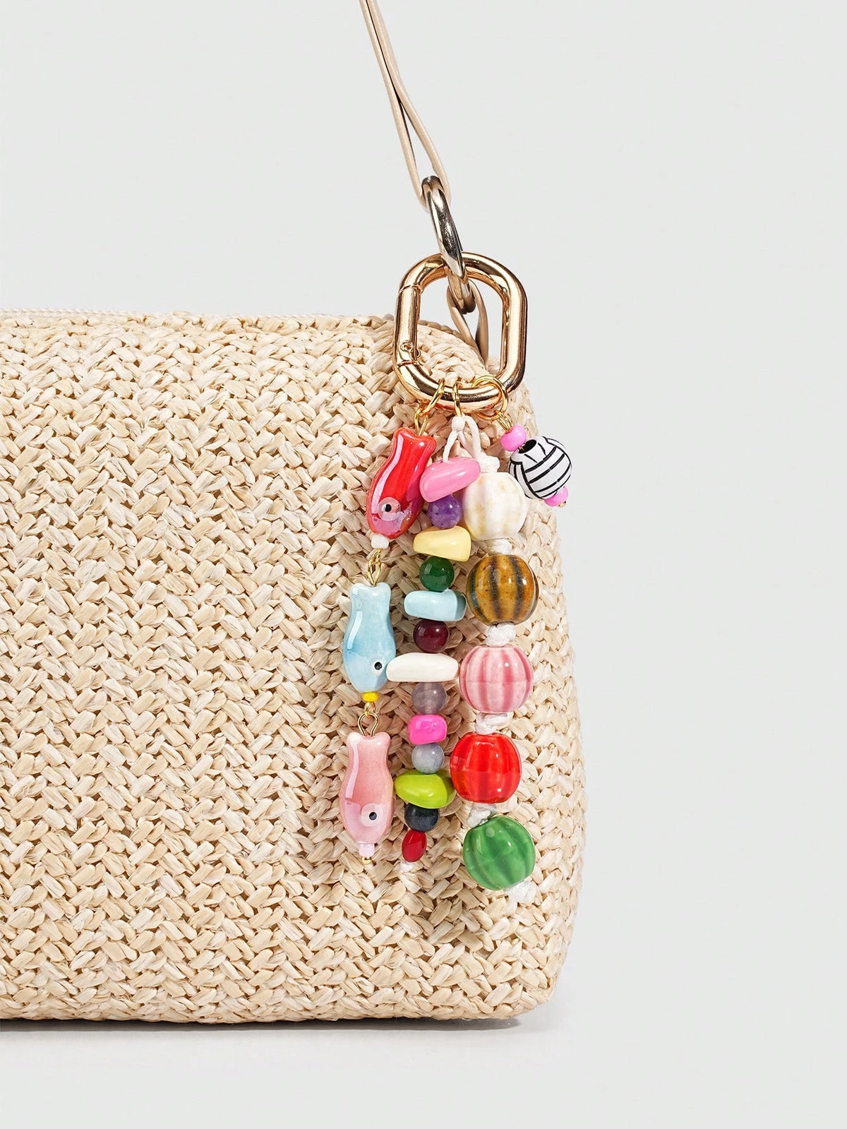 ROMWE Kawaii 1 Piece Spring Summer Dopamine Style Colorful Beaded Bag Keychain Pendant, Woven Rope Bag Charm, DIY Hanging Ornament