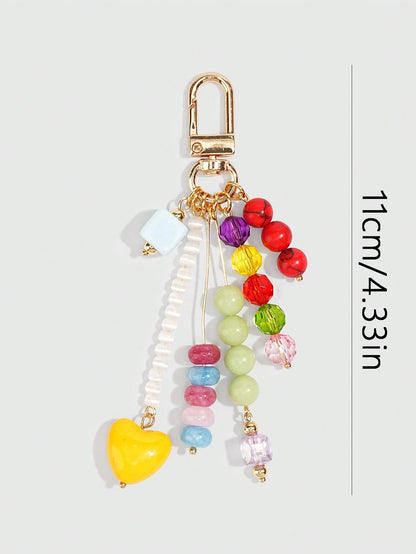 ROMWE Kawaii 1 Piece Spring Summer Dopamine Style Colorful Beaded Bag Keychain Pendant, Woven Rope Bag Charm, DIY Hanging Ornament