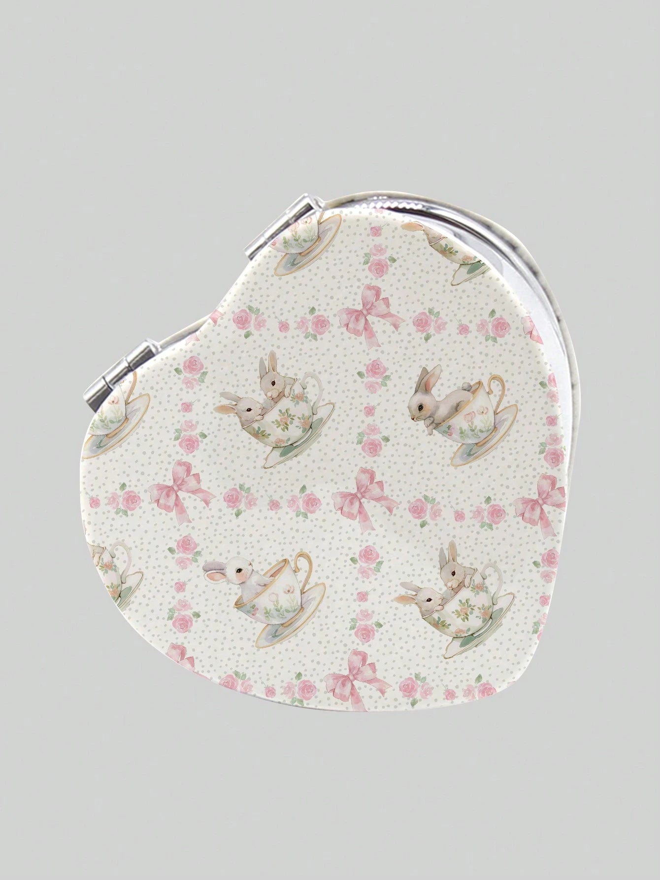 ROMWE Kawaii 1pc Rabbit Heart-Shaped PU Pattern Cosmetic Mirror, Portable Hand Held Mirror For Girls (Pattern Position Random)