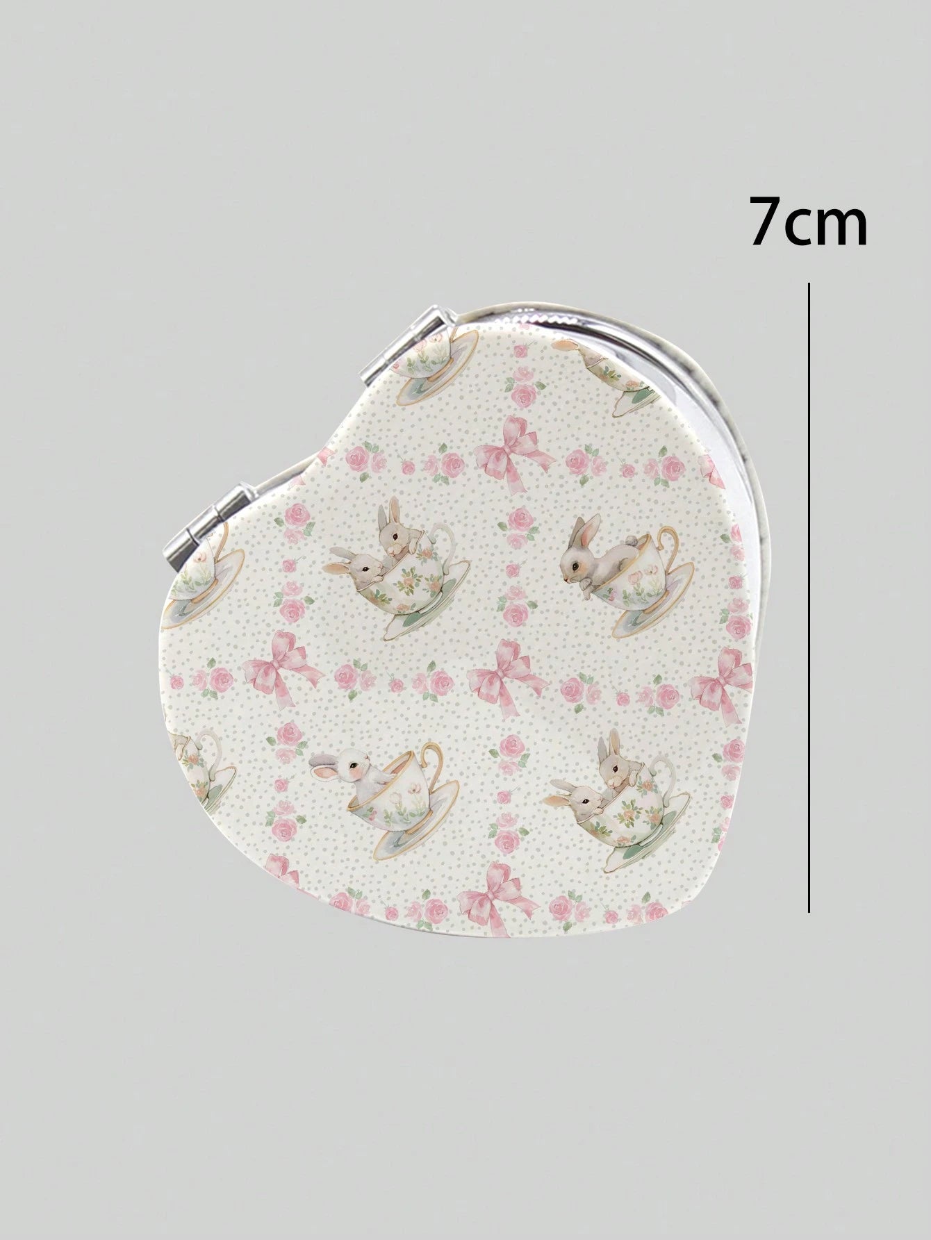 ROMWE Kawaii 1pc Rabbit Heart-Shaped PU Pattern Cosmetic Mirror, Portable Hand Held Mirror For Girls (Pattern Position Random)