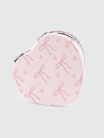 ROMWE Kawaii 1pc Rabbit Heart-Shaped PU Pattern Cosmetic Mirror, Portable Hand Held Mirror For Girls (Pattern Position Random)