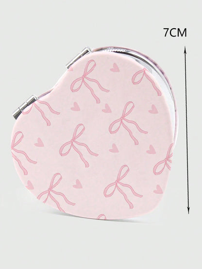 ROMWE Kawaii 1pc Rabbit Heart-Shaped PU Pattern Cosmetic Mirror, Portable Hand Held Mirror For Girls (Pattern Position Random)