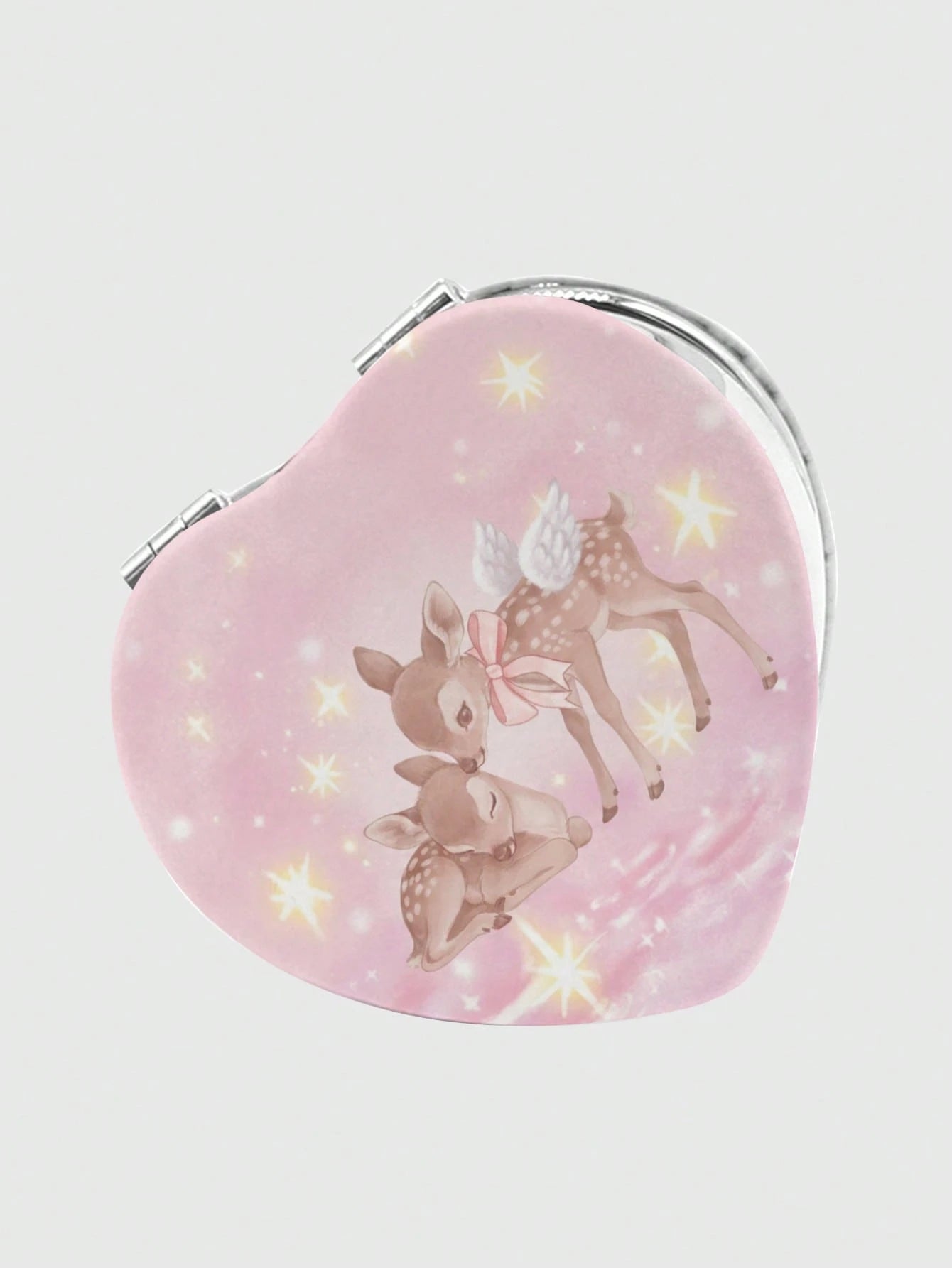 ROMWE Kawaii 1pc Rabbit Heart-Shaped PU Pattern Cosmetic Mirror, Portable Hand Held Mirror For Girls (Pattern Position Random)