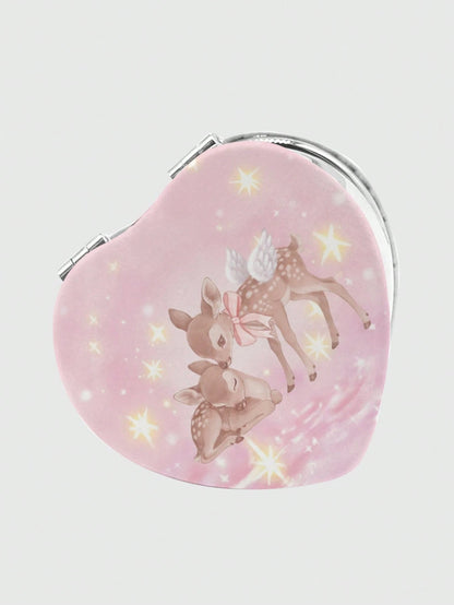 ROMWE Kawaii 1pc Rabbit Heart-Shaped PU Pattern Cosmetic Mirror, Portable Hand Held Mirror For Girls (Pattern Position Random)