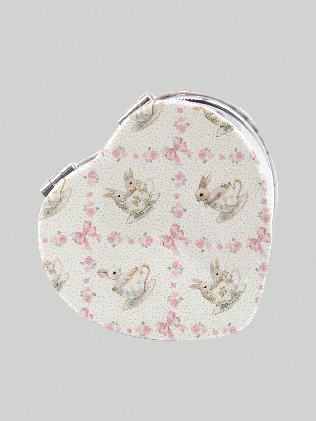 ROMWE Kawaii 1pc Rabbit Heart-Shaped PU Pattern Cosmetic Mirror, Portable Hand Held Mirror For Girls (Pattern Position Random)