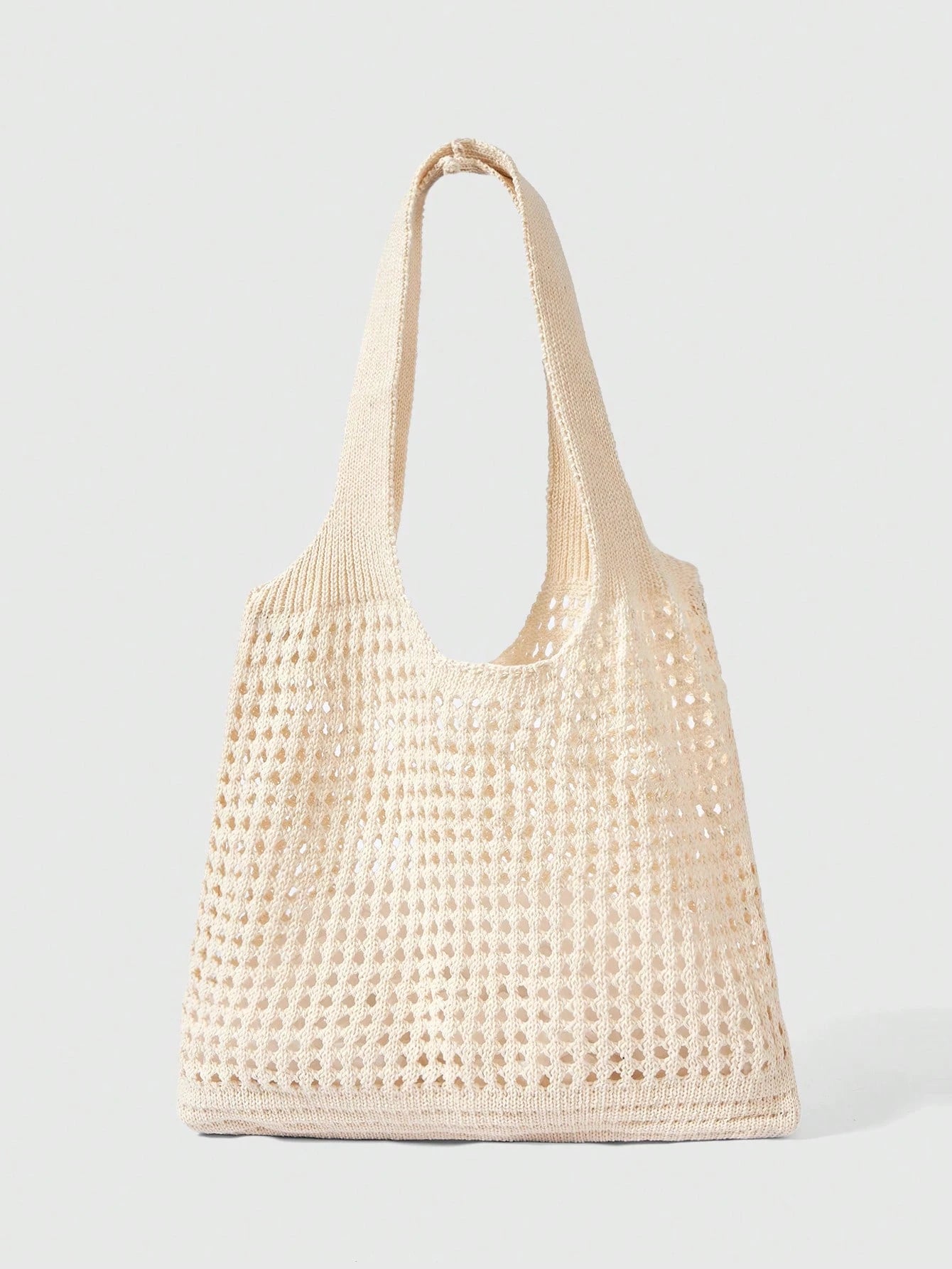 ROMWE Kawaii Back To School Season, Plus Size Women Handbag, Women Knitted Shoulder Bag, Vintage Hollow Out Woven Large Capacity Floral Decor Tote Bag, Crochet Bag, Women Crochet Bag, Summer Beach Tot