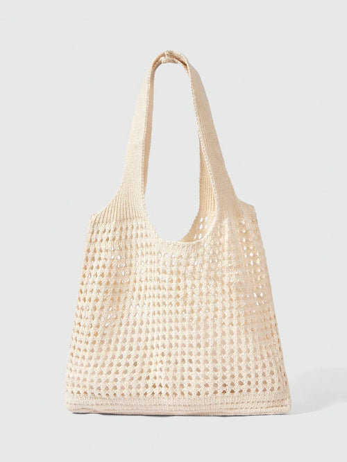 ROMWE Kawaii Back To School Season, Plus Size Women Handbag, Women Knitted Shoulder Bag, Vintage Hollow Out Woven Large Capacity Floral Decor Tote Bag, Crochet Bag, Women Crochet Bag, Summer Beach Tot
