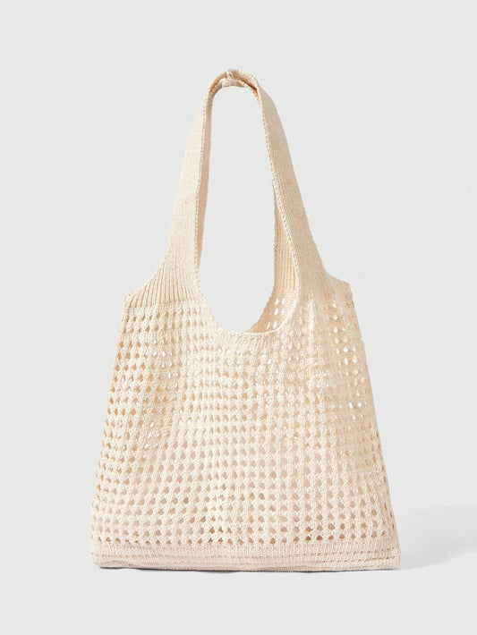 ROMWE Kawaii Back To School Season, Plus Size Women Handbag, Women Knitted Shoulder Bag, Vintage Hollow Out Woven Large Capacity Floral Decor Tote Bag, Crochet Bag, Women Crochet Bag, Summer Beach Tot