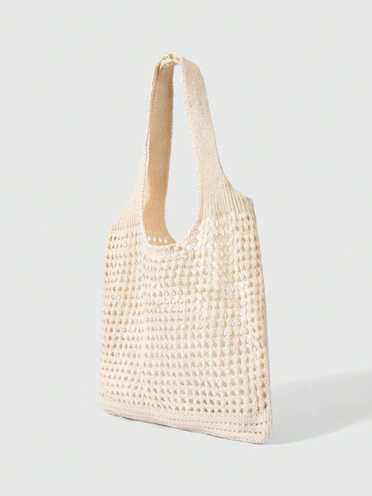 ROMWE Kawaii Back To School Season, Plus Size Women Handbag, Women Knitted Shoulder Bag, Vintage Hollow Out Woven Large Capacity Floral Decor Tote Bag, Crochet Bag, Women Crochet Bag, Summer Beach Tot