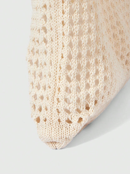 ROMWE Kawaii Back To School Season, Plus Size Women Handbag, Women Knitted Shoulder Bag, Vintage Hollow Out Woven Large Capacity Floral Decor Tote Bag, Crochet Bag, Women Crochet Bag, Summer Beach Tot