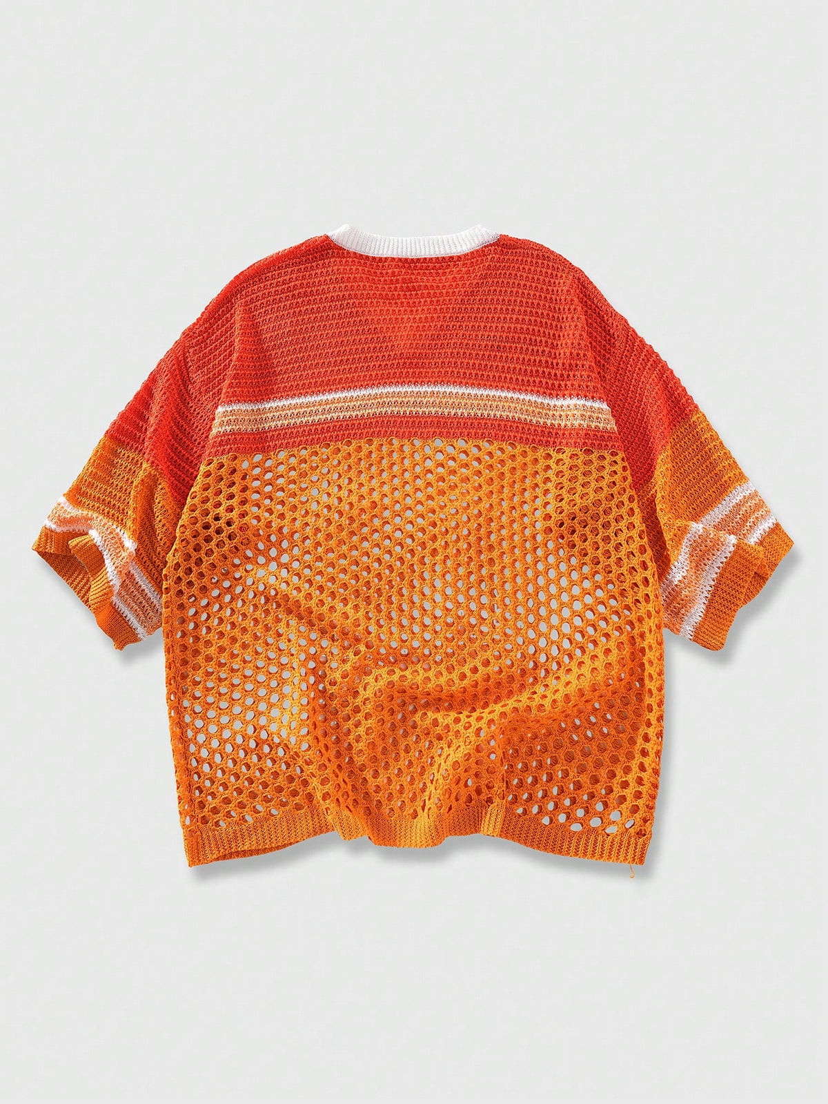 ROMWE MEN Prep World Cup Men's Contrast Color Hollow Digit Pattern V-Neck Short Sleeve Knit Top