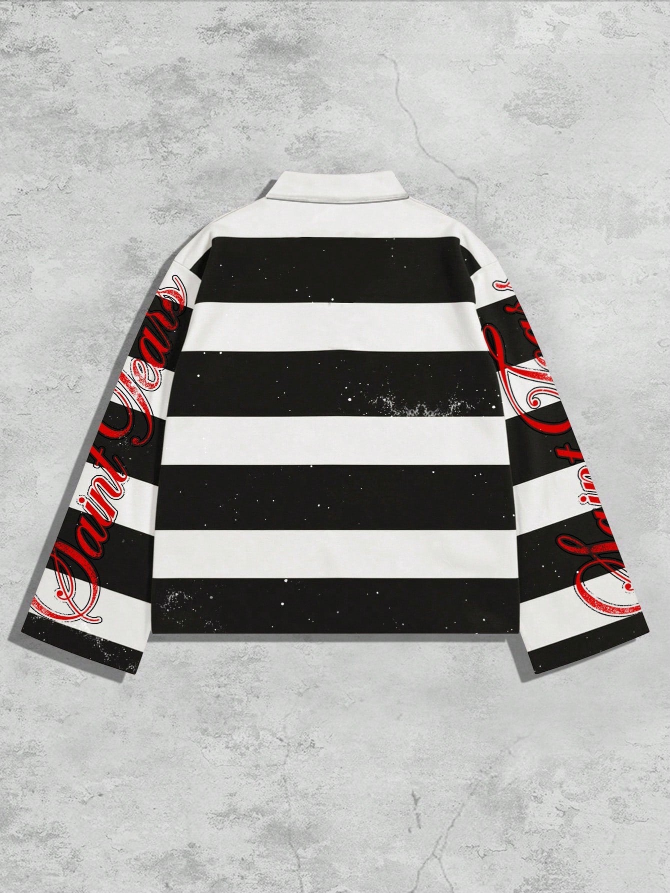 ROMWE MEN Spring Casual Graphic Men Striped Collar Prep Long Sleeve Printed T-Shirt, Casual College Style Top, Fall