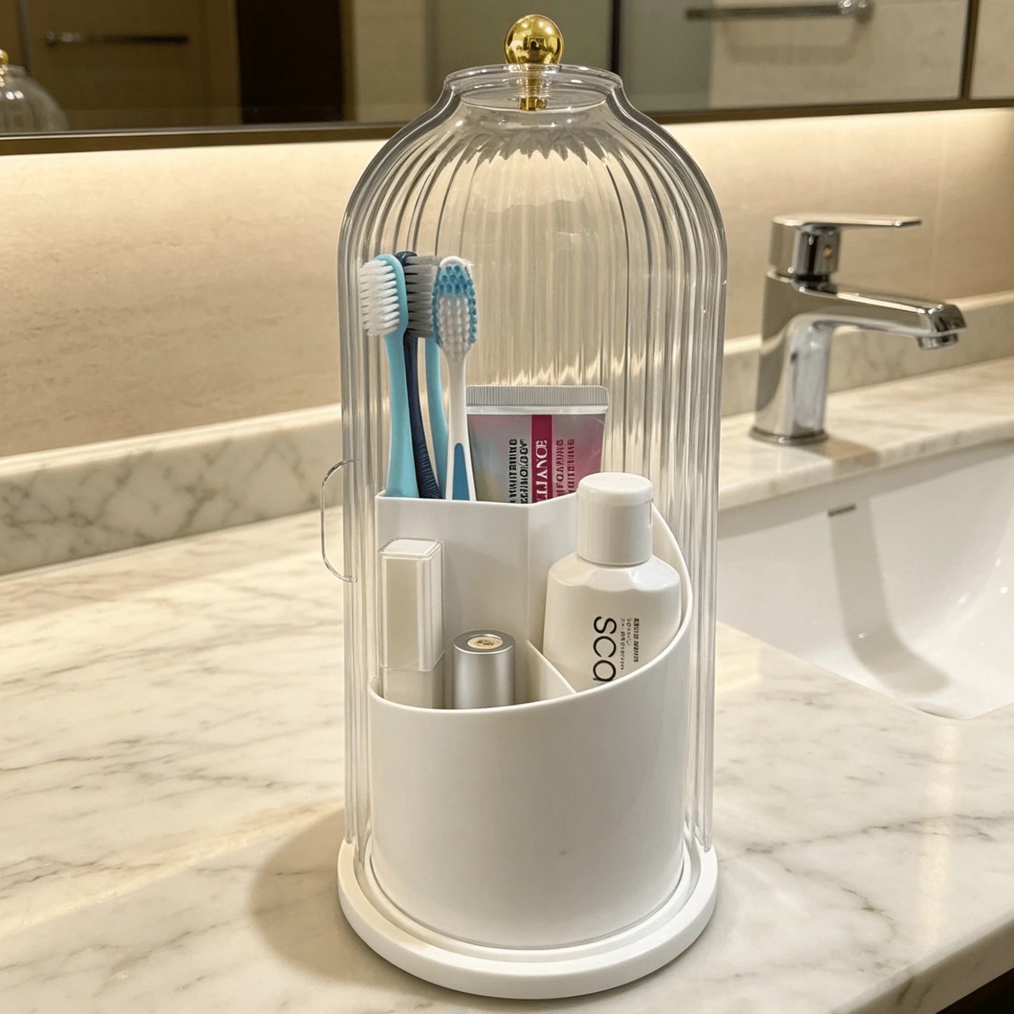 Rotating Makeup Brush Holder With Lid,Makeup Organizer With Cover,Dustproof Makeup Organizer,360 Rotating Makeup Organizer,Makeup Brush Storage Box,Vanity Organizer,Makeup Organizer Box,Cosmetic Stora