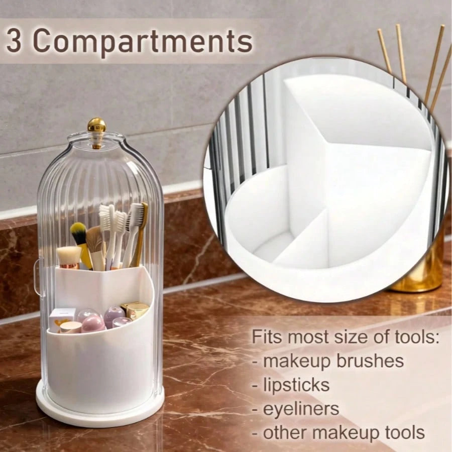 Rotating Makeup Brush Holder With Lid,Makeup Organizer With Cover,Dustproof Makeup Organizer,360 Rotating Makeup Organizer,Makeup Brush Storage Box,Vanity Organizer,Makeup Organizer Box,Cosmetic Stora