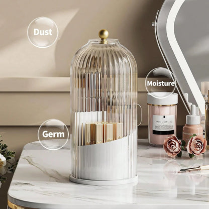 Rotating Makeup Brush Holder With Lid,Makeup Organizer With Cover,Dustproof Makeup Organizer,360 Rotating Makeup Organizer,Makeup Brush Storage Box,Vanity Organizer,Makeup Organizer Box,Cosmetic Stora