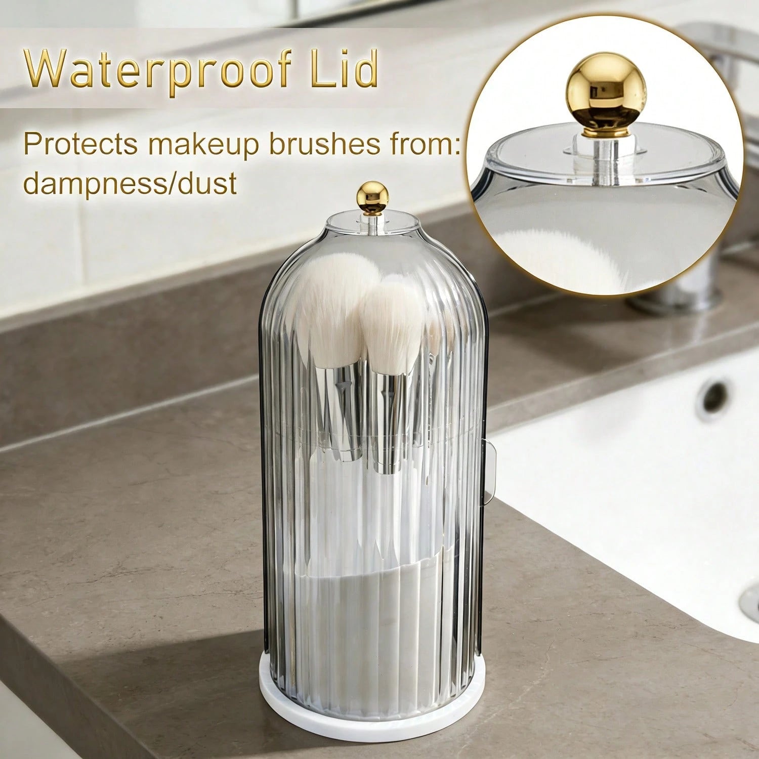 Rotating Makeup Brush Holder With Lid,Makeup Organizer With Cover,Dustproof Makeup Organizer,360 Rotating Makeup Organizer,Makeup Brush Storage Box,Vanity Organizer,Makeup Organizer Box,Cosmetic Stora