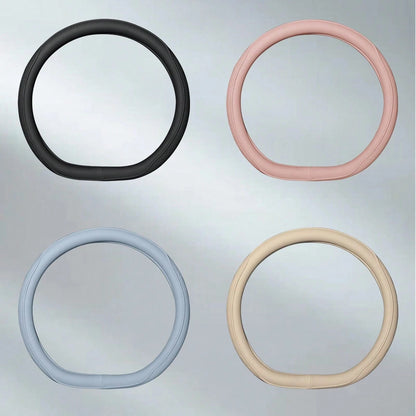 Round PU Leather Perforated Steering Wheel Cover Durable Leather Cover With Anti-Slip Lining, Fits 14.5-15in Diameter