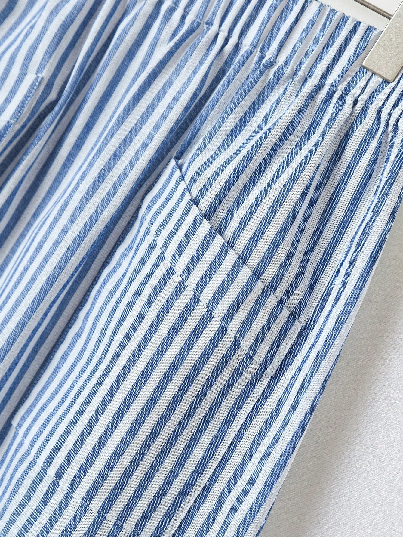 Rusticease Women's Casual Blue White Stripe Print Pocket A-Line Skirt Vacation Autumn