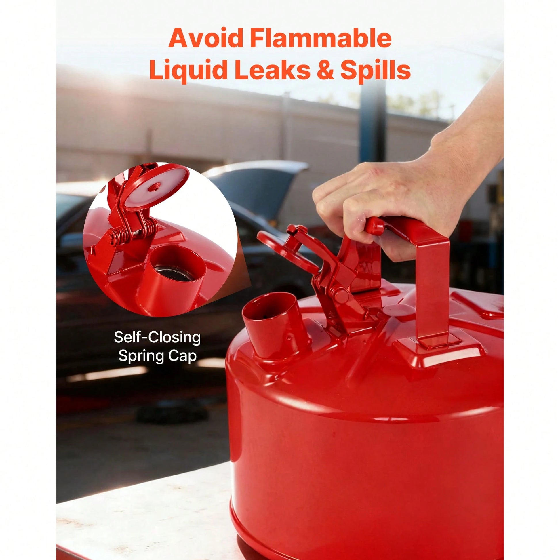 Safety Gas Can, 2.5 Gallon Type I Red Safety Can For Gasoline With Stainless Steel Flame Arrester, Self-Closing Lid, And PE Funnel, Carbon Steel Flammable Storage Container With Ergonomic Handle