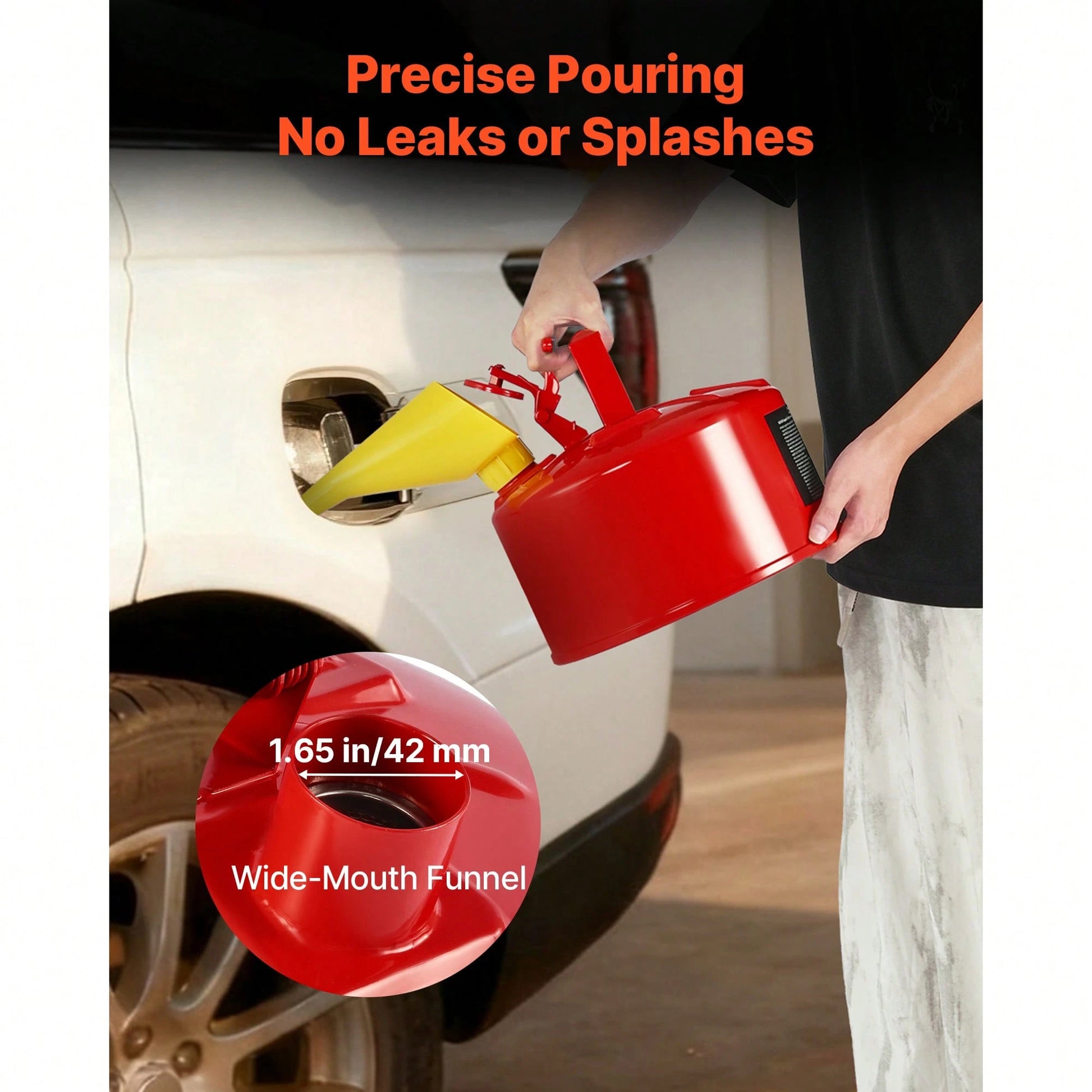 Safety Gas Can, 2.5 Gallon Type I Red Safety Can For Gasoline With Stainless Steel Flame Arrester, Self-Closing Lid, And PE Funnel, Carbon Steel Flammable Storage Container With Ergonomic Handle