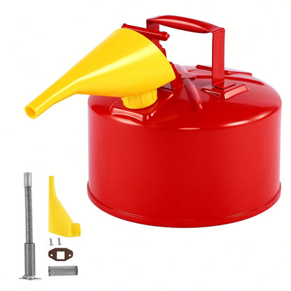 Safety Gas Can, 2.5 Gallon Type I Red Safety Can For Gasoline With Stainless Steel Flame Arrester, Self-Closing Lid, And PE Funnel, Carbon Steel Flammable Storage Container With Ergonomic Handle