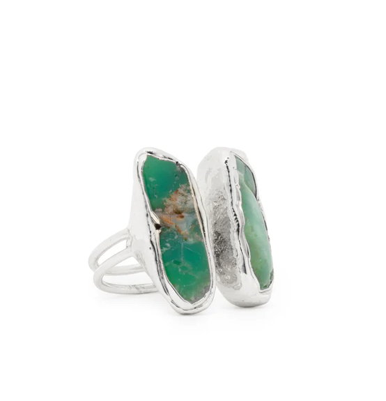 Sage Two Elongated Green  Stones on Open Silver Band