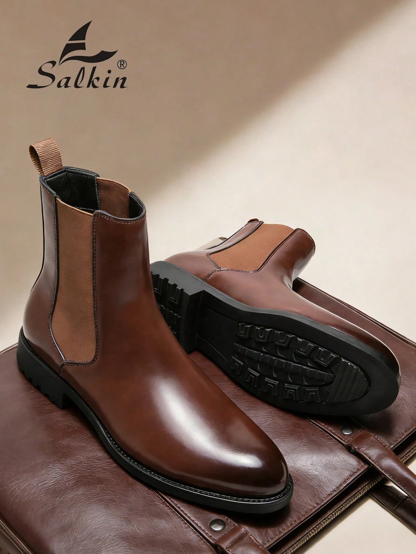 Salkin Vintage Designer Men's Chelsea Boots, Slip-On Design, Pointed Toe, Luxury Mid-Calf Boots Affordable Luxury For Modern Living Soft Comfortable Solid Color Boots For Men Elegant Gentleman Social