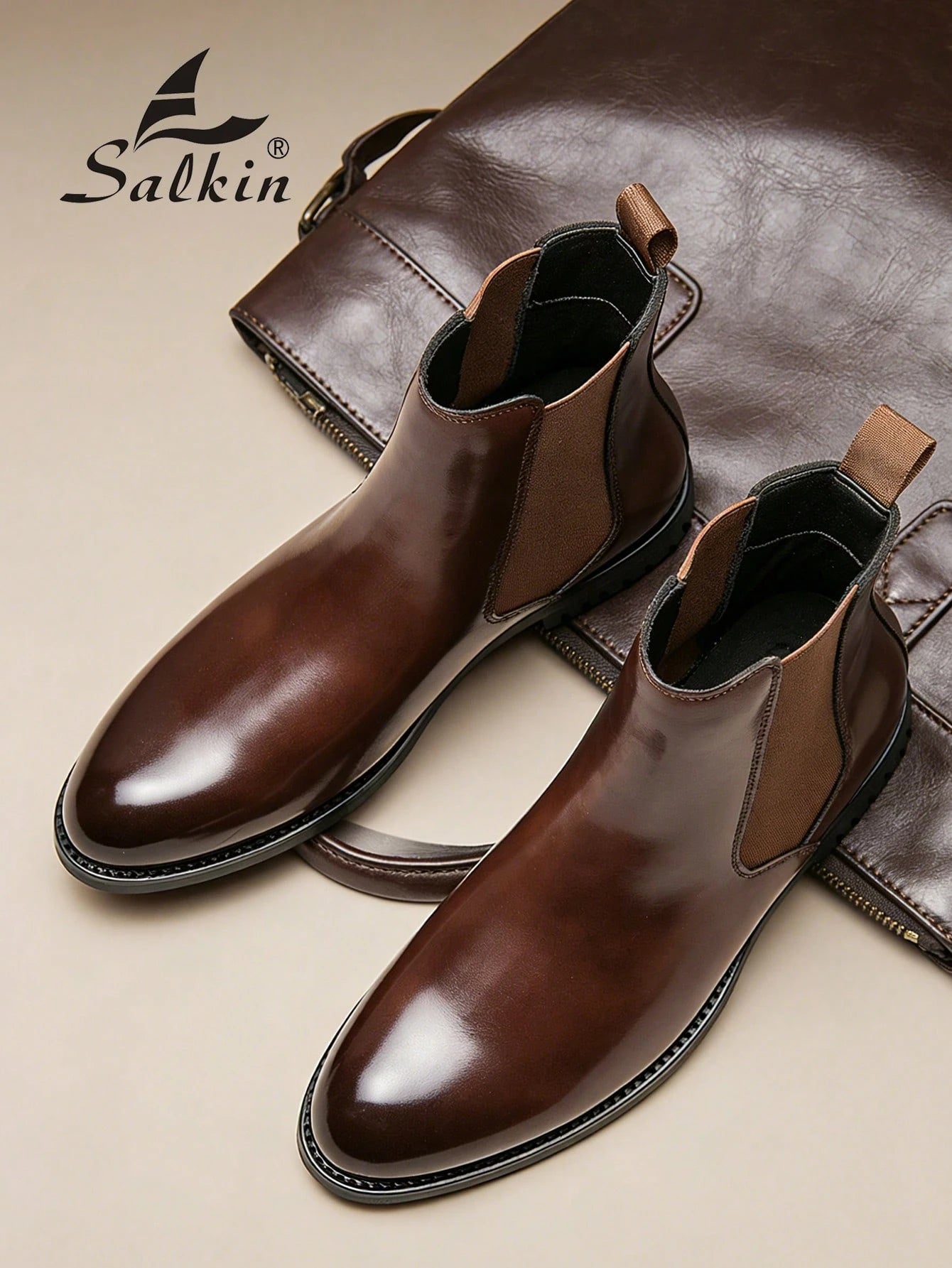 Salkin Vintage Designer Men's Chelsea Boots, Slip-On Design, Pointed Toe, Luxury Mid-Calf Boots Affordable Luxury For Modern Living Soft Comfortable Solid Color Boots For Men Elegant Gentleman Social