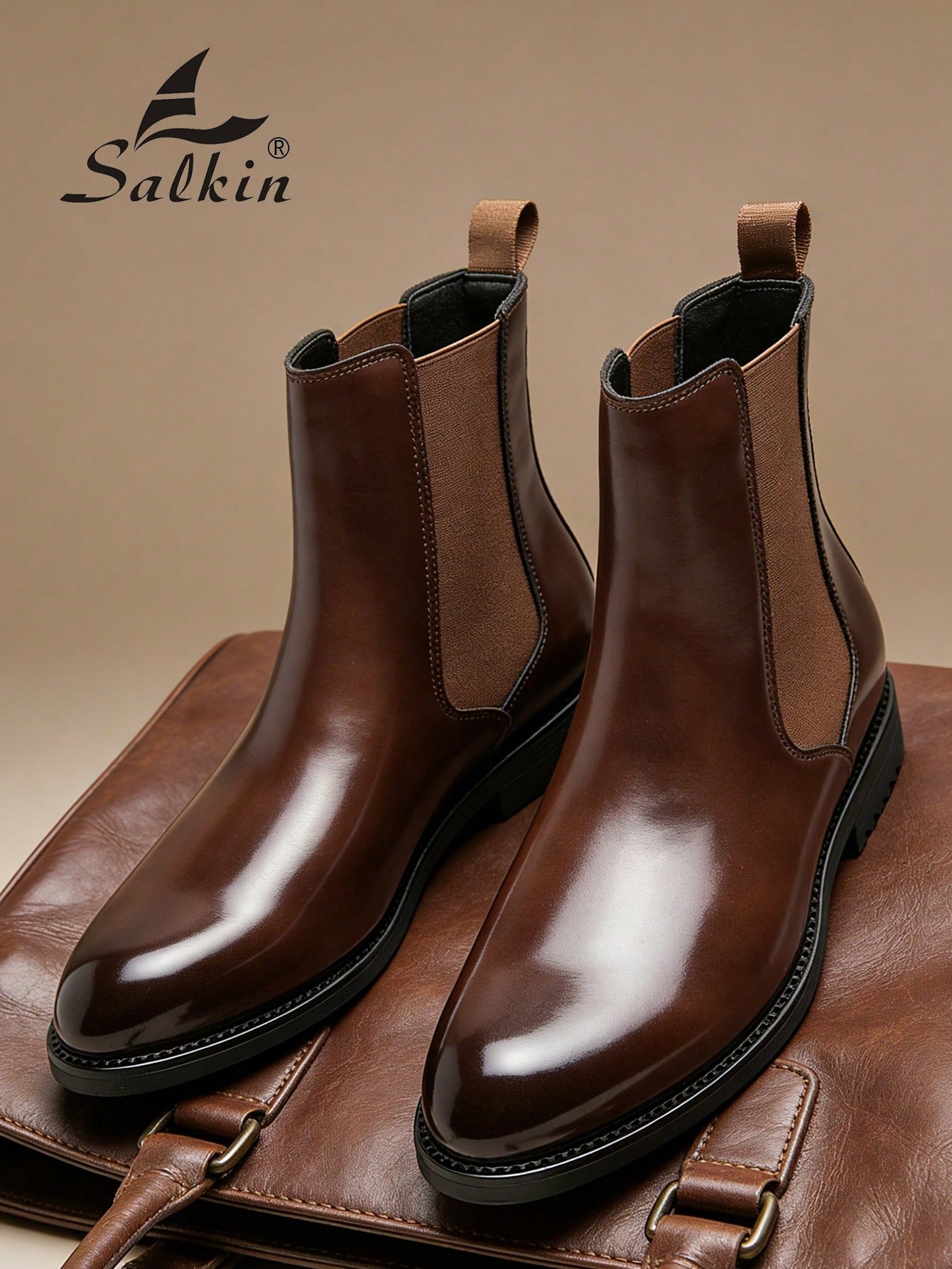 Salkin Vintage Designer Men's Chelsea Boots, Slip-On Design, Pointed Toe, Luxury Mid-Calf Boots Affordable Luxury For Modern Living Soft Comfortable Solid Color Boots For Men Elegant Gentleman Social